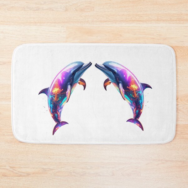 Item preview, Vibrant Neon Glowing Colorful Dolphins with Glass Body Art Print designed and sold by GloriousArtSKD.