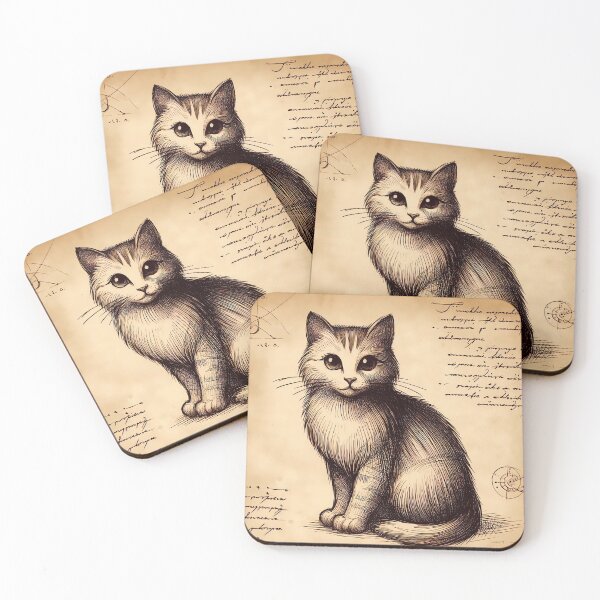Item preview, Codex of the Meow Machine – Da Vinci Style Cat Drawing designed and sold by Ascend777.