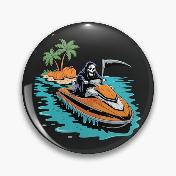 Item preview, Grim Reaper Riding Coffin Jet Ski | Neon Halloween Summer Cartoon designed and sold by ColorSplash123.