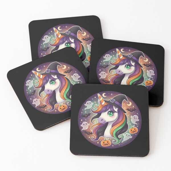 Item preview, Cute Halloween Unicorn – Kawaii Witch Unicorn with Ghosts, Pumpkins & Bats designed and sold by DreamiCanvas.