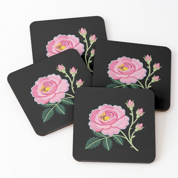 Item preview, Pink Embroidered Flower Illustration designed and sold by LuckCraftStudio.