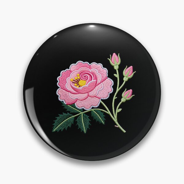 Item preview, Pink Embroidered Flower Illustration designed and sold by LuckCraftStudio.