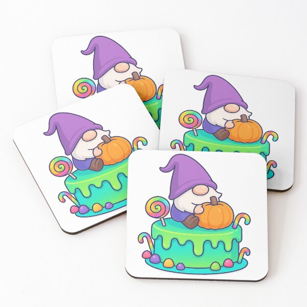 Item preview, Gnome Riding Pumpkin on Lime-Blue Neon Cake – Cute Halloween Dessert Tee designed and sold by PrintCreations9.