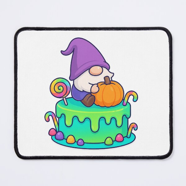 Item preview, Gnome Riding Pumpkin on Lime-Blue Neon Cake – Cute Halloween Dessert Tee designed and sold by PrintCreations9.
