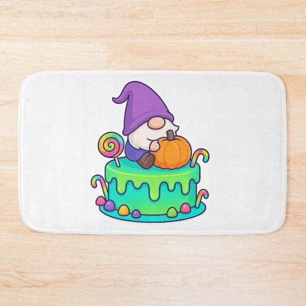 Item preview, Gnome Riding Pumpkin on Lime-Blue Neon Cake – Cute Halloween Dessert Tee designed and sold by PrintCreations9.