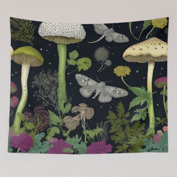 Item preview, Mystery Night Garden with Mushrooms Moths and Hemlock designed and sold by Vicky Brago-Mitchell®.