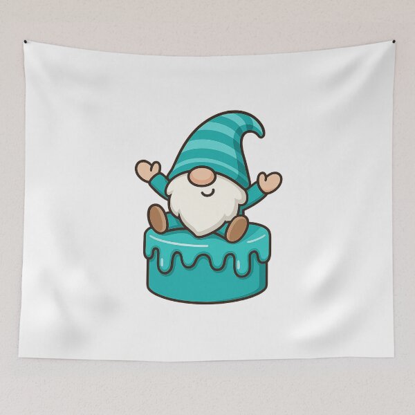 Item preview, Legs-Dangling Gnome on Teal Drip Cake – Cute Dessert Tee designed and sold by PrintCreations9.