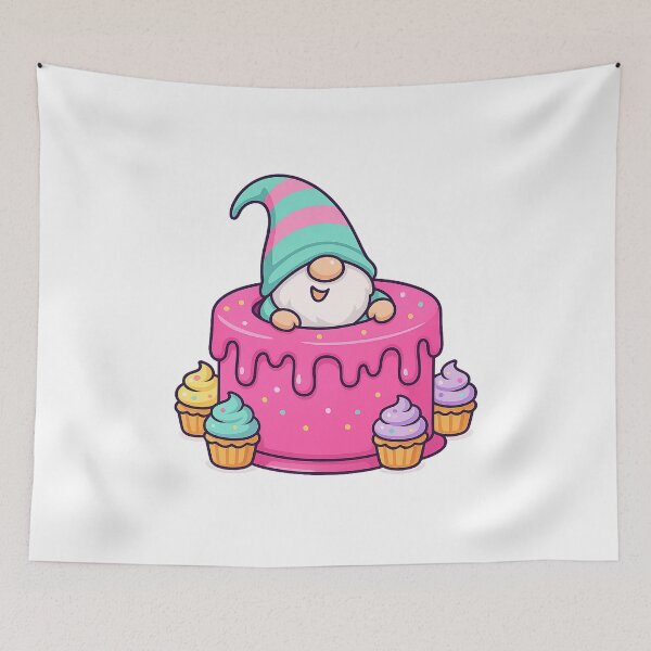 Item preview, Peekaboo Gnome Popping Out of Fuchsia Drip Cake – Cute Dessert Tee designed and sold by PrintCreations9.