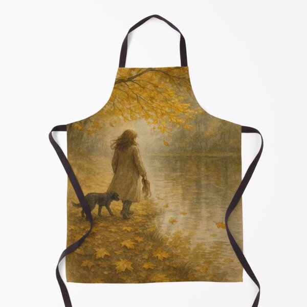 Item preview, And Autumn Walked Beside Her – Watercolor Lake Scene with Woman and Dog | Fall Nostalgia Art by GGSTCraft designed and sold by ggstcraft.
