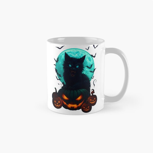 Item preview, Black Cat on Pumpkins under Full Moon – Spooky Halloween Art designed and sold by Aurora Prints.