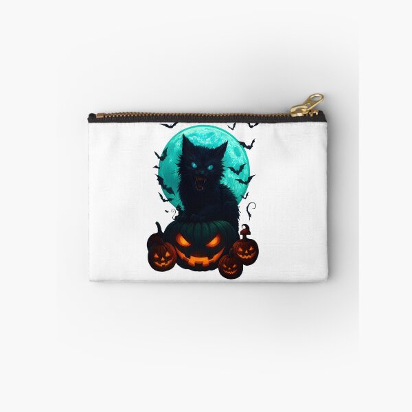 Item preview, Black Cat on Pumpkins under Full Moon – Spooky Halloween Art designed and sold by Aurora Prints.