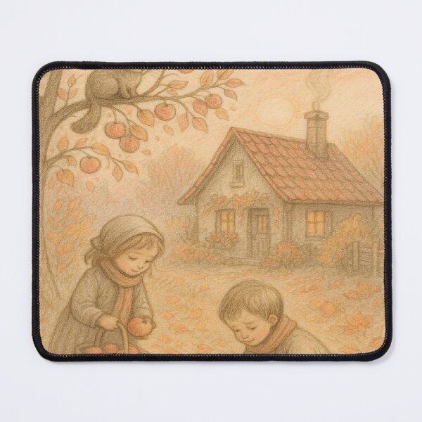 Item preview, Yablochki – Autumn Pencil Illustration by GGSTCraft | Cozy Childhood Harvest Scene designed and sold by ggstcraft.