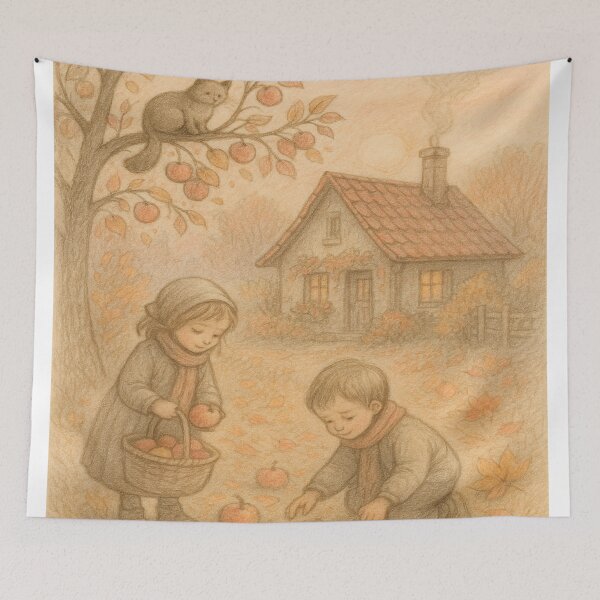 Item preview, Yablochki – Autumn Pencil Illustration by GGSTCraft | Cozy Childhood Harvest Scene designed and sold by ggstcraft.