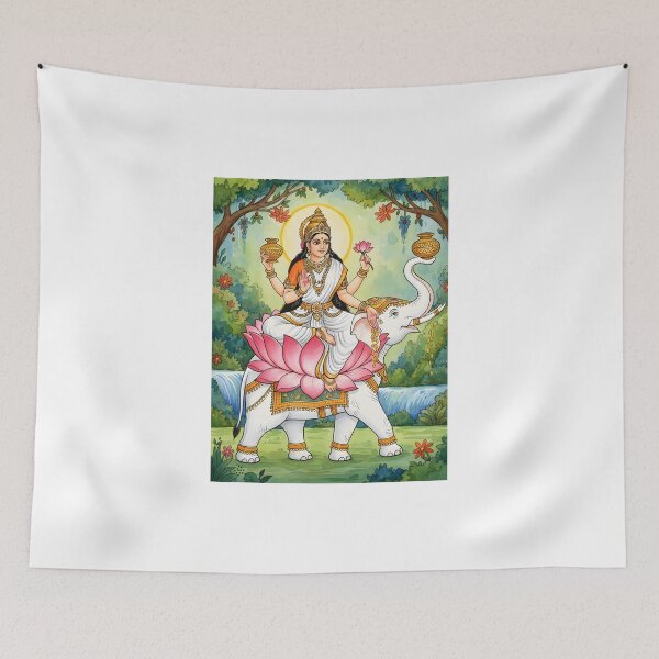 Item preview, Diwali Gaja Laxmi – Goddess Lakshmi on Lotus and Elephant Watercolor Painting | Hindu Prosperity & Wealth Poster for Diwali, Home Temple & Living Room Decor designed and sold by IndoPatterns.