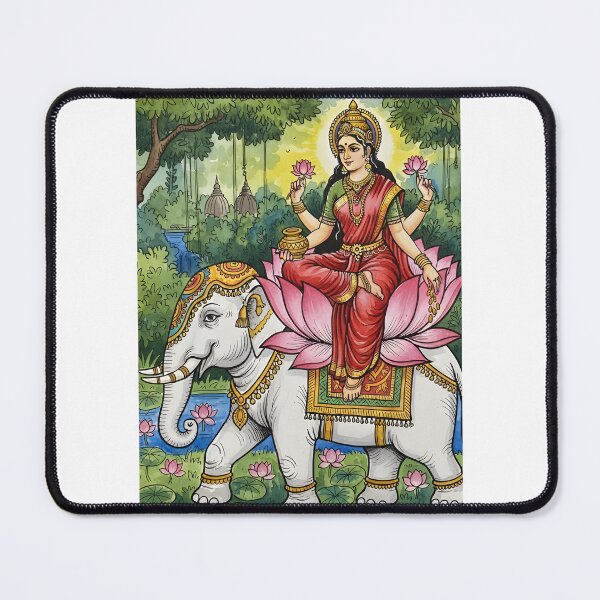 Item preview, Diwali Asht Gaja Laxmi – Goddess Lakshmi on Lotus and Elephant Watercolor Painting | Hindu Prosperity & Wealth Poster for Diwali, Home Temple & Living Room Decor designed and sold by IndoPatterns.