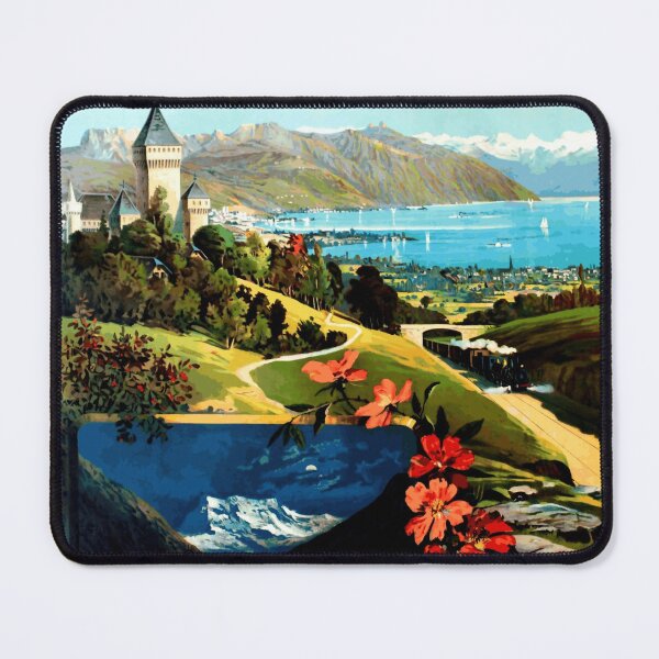 Item preview, Vintage Art Nouveau Travel Poster | Lac Léman Lake Geneva | Hugo d'Alési | Alps & Chillon Castle | Swiss French Heritage designed and sold by artofuniverse.