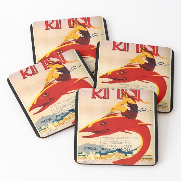 Item preview, Vintage 1922 Rimini Poster | Art Nouveau Beach Decor | Whimsical Woman on Red Fish | Italian Seaside & Cultural Art designed and sold by artofuniverse.