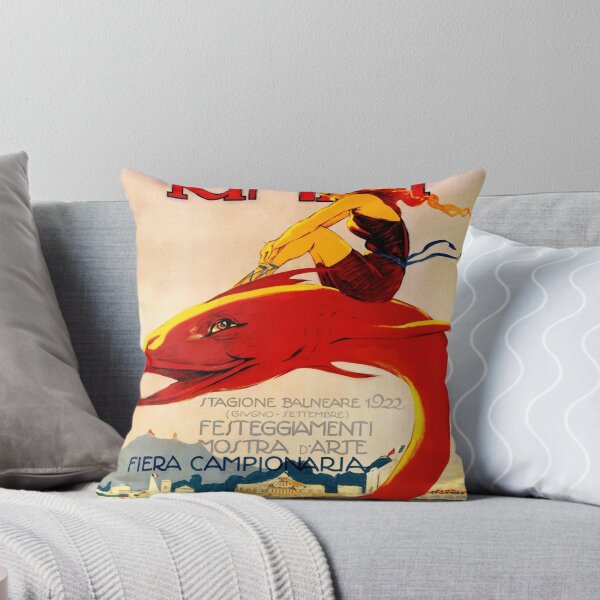 Item preview, Vintage 1922 Rimini Poster | Art Nouveau Beach Decor | Whimsical Woman on Red Fish | Italian Seaside & Cultural Art designed and sold by artofuniverse.