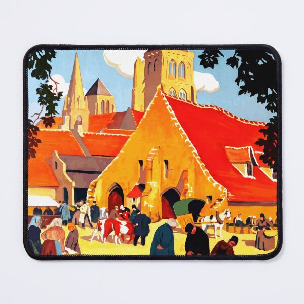 Item preview, Vintage Travel Poster | Chemins de Fer de l'État | Art Deco Style | Normandy Excursions | Saint-Pierre-sur-Dives Market Scene designed and sold by artofuniverse.