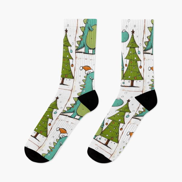 Item preview, Dino Christmas Fun- Whimsical Dinosaur with Santa Hat and Festive Tree in Snow designed and sold by OlfactoART Studio.