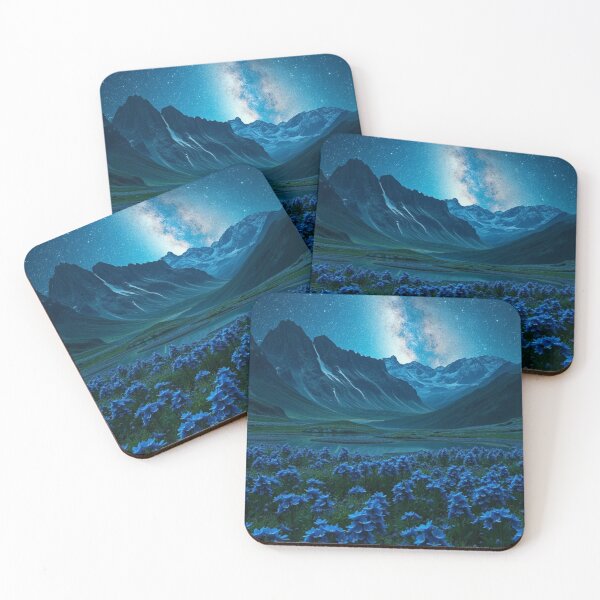 Item preview, Midnight Azure Bloom | Milky Way Over a Field of Blue Alpine Flowers designed and sold by Jade Ado.