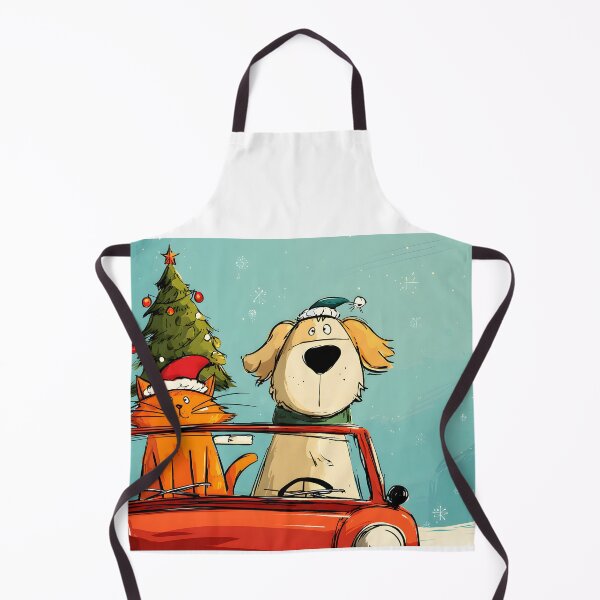 Item preview, Santa Paws Road Trip- Cartoon Dog and Cat in Red Car with Christmas Tree designed and sold by OlfactoART Studio.