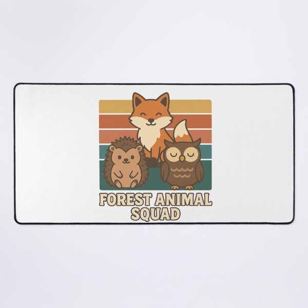 Aperçu de l'œuvre Escouade des animaux de la forêt – Motif mignon de renard, hérisson et hibou créée et vendue par pixelandpine.