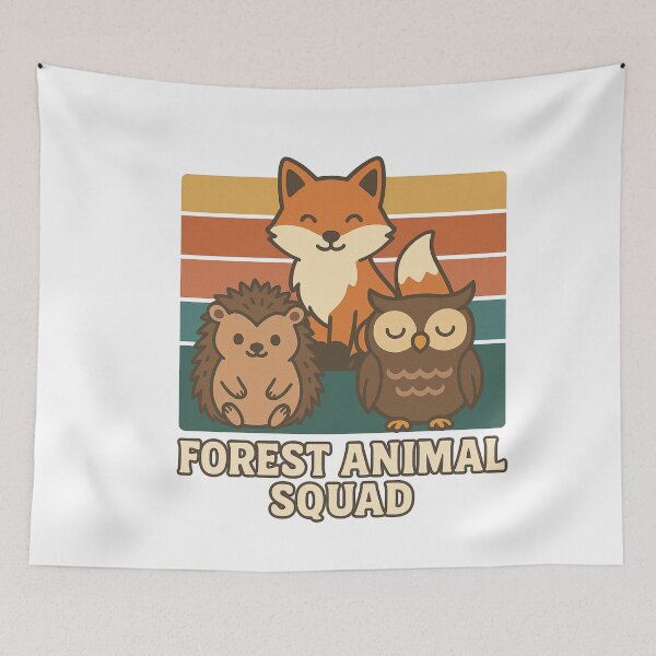 Item preview, Forest Animal Squad – Cute Fox, Hedgehog & Owl Design designed and sold by pixelandpine.
