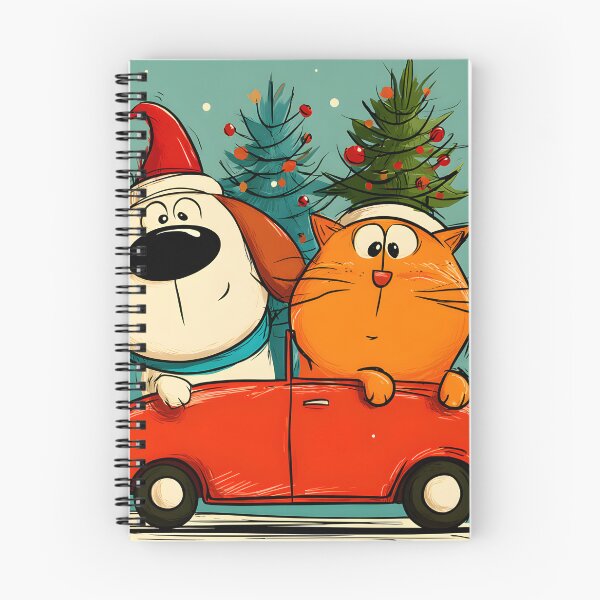 Item preview, Paws on Parade- Cartoon Dog and Cat Driving Red Car Through Snowy Christmas designed and sold by OlfactoART Studio.