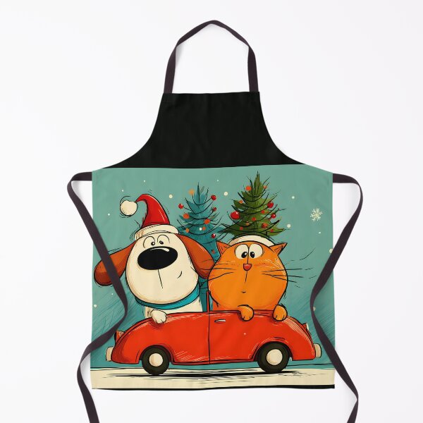 Item preview, Paws on Parade- Cartoon Dog and Cat Driving Red Car Through Snowy Christmas designed and sold by OlfactoART Studio.
