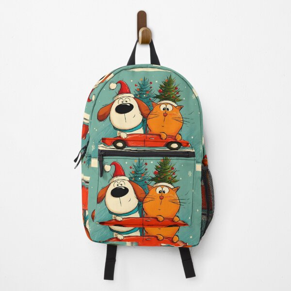 Item preview, Paws on Parade- Cartoon Dog and Cat Driving Red Car Through Snowy Christmas designed and sold by OlfactoART Studio.