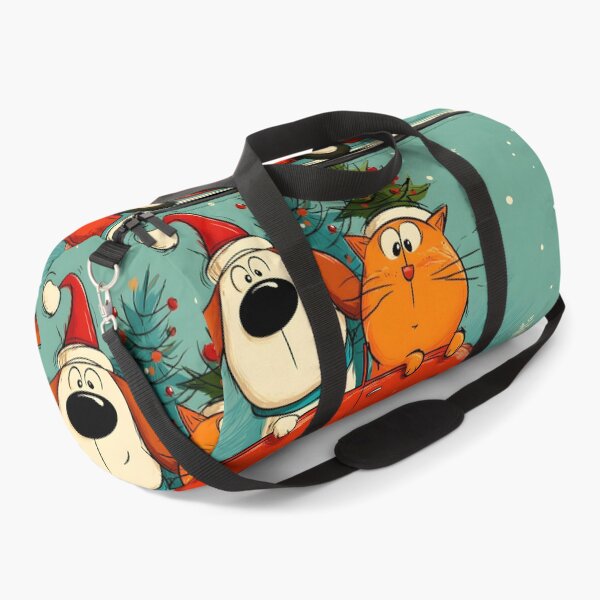 Item preview, Paws on Parade- Cartoon Dog and Cat Driving Red Car Through Snowy Christmas designed and sold by OlfactoART Studio.