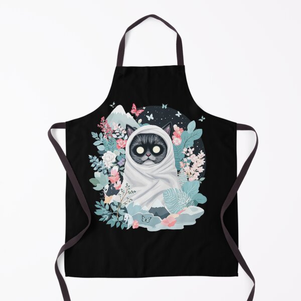 Item preview, Ghost Cat Wrapped in White – Mystical Spirit Animal Surrounded by Flowers and Mountains designed and sold by AbderraimArt.