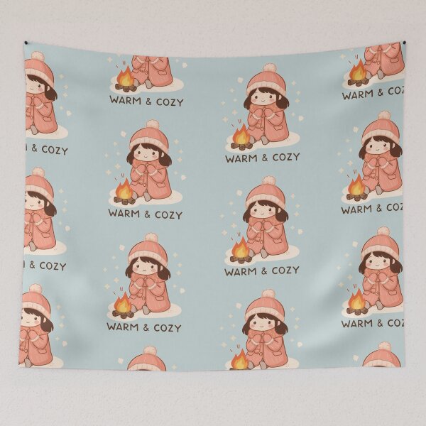 Item preview, Warm & Cozy – Cute Winter Girl by the Fire in Pastel Kawaii Style designed and sold by Tidarat-27.