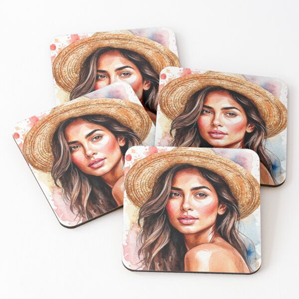 Item preview, Watercolor Girl with Straw Hat designed and sold by EraEchos.