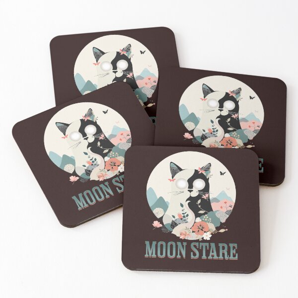 Item preview, Moon Stare Cat – Mystical Black and White Cat Under the Moon with Floral Fantasy Design designed and sold by AbderraimArt.