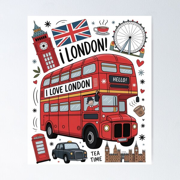 Item preview, Cheerful London Icons Collage designed and sold by chaladin.