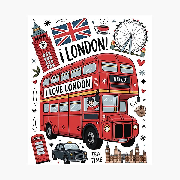 Item preview, Cheerful London Icons Collage designed and sold by chaladin.