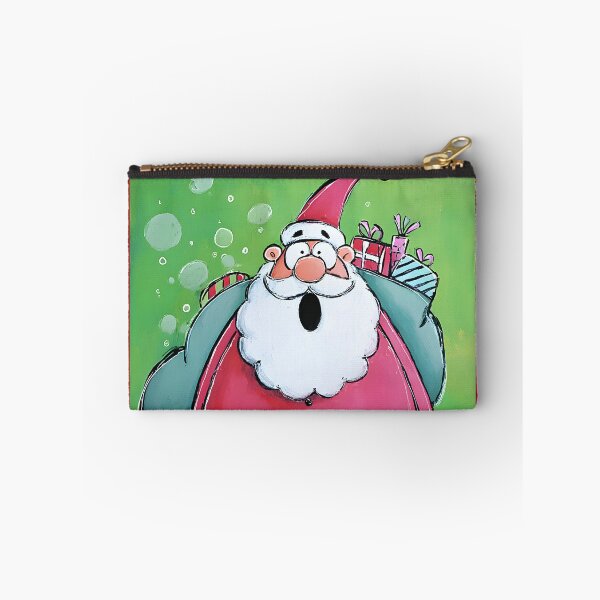 Item preview, Ho Ho Ho Santa Claus Stuck in Chimney with Colorful Christmas Presents on Vibrant Green Background designed and sold by OlfactoART Studio.