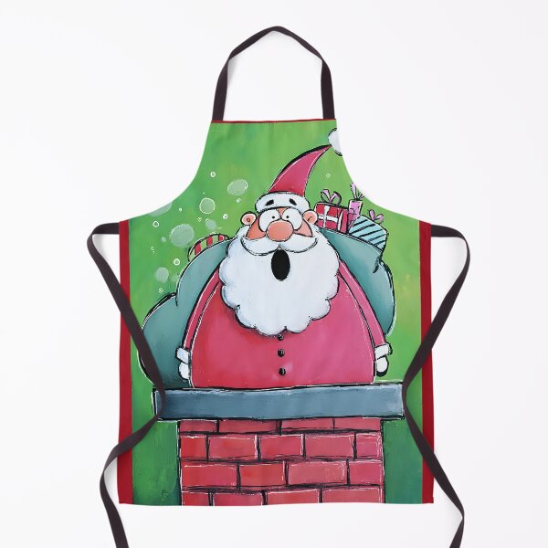 Item preview, Ho Ho Ho Santa Claus Stuck in Chimney with Colorful Christmas Presents on Vibrant Green Background designed and sold by OlfactoART Studio.