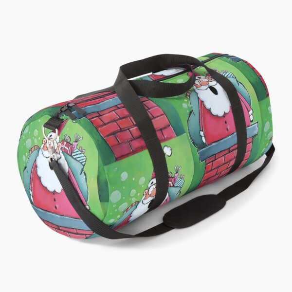 Item preview, Ho Ho Ho Santa Claus Stuck in Chimney with Colorful Christmas Presents on Vibrant Green Background designed and sold by OlfactoART Studio.