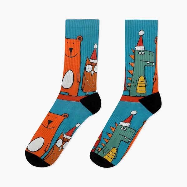 Item preview, Holiday Fun with Cartoon Animals in Santa Hats and Festive Christmas Tree on Blue designed and sold by OlfactoART Studio.