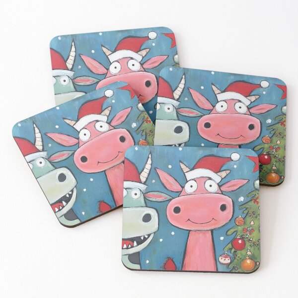 Item preview, Moo Moo Merry Christmas- Cartoon Cows in Santa Hats by Festive Tree designed and sold by OlfactoART Studio.