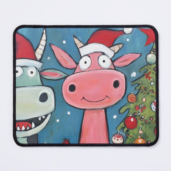 Item preview, Moo Moo Merry Christmas- Cartoon Cows in Santa Hats by Festive Tree designed and sold by OlfactoART Studio.