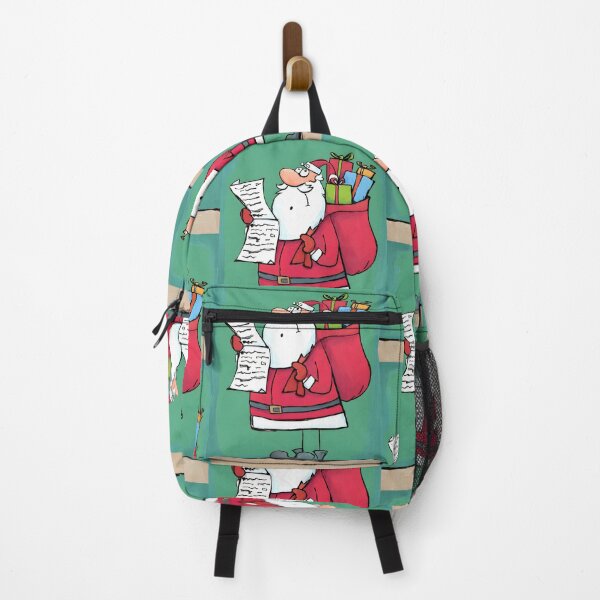 Item preview, Santa Claus with Long Christmas List and Sack of Colorful Gifts on Cheerful Teal Background designed and sold by OlfactoART Studio.