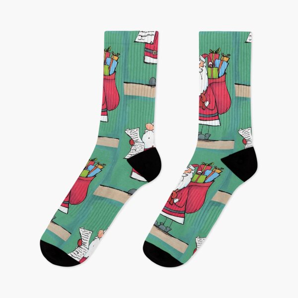 Item preview, Santa Claus with Long Christmas List and Sack of Colorful Gifts on Cheerful Teal Background designed and sold by OlfactoART Studio.