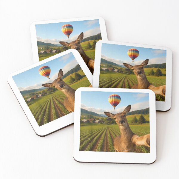 Item preview, Deer Selfie with Hot Air Balloon: Whimsical Countryside & Farm Life Photo designed and sold by LuxeGraphix.