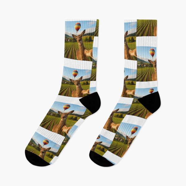 Item preview, Deer Selfie with Hot Air Balloon: Whimsical Countryside & Farm Life Photo designed and sold by LuxeGraphix.