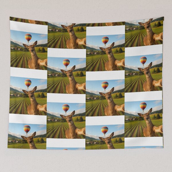 Item preview, Deer Selfie with Hot Air Balloon: Whimsical Countryside & Farm Life Photo designed and sold by LuxeGraphix.