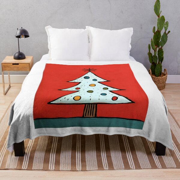 Item preview, Bold Stylized Christmas Tree with Multicolored Ornaments Simple Star and Festive Red Background designed and sold by OlfactoART Studio.